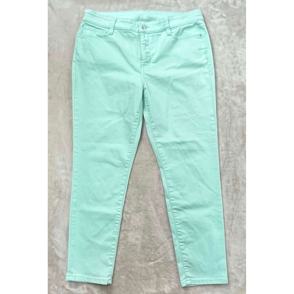 EUC St Johns Bay Womens Skinny Leg Pants Mint Green Size 14 Stretch Cotton Blend